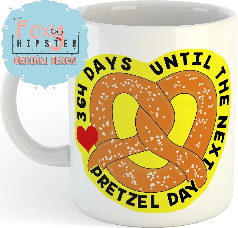 personalized mugs with logo prints for branding-Pretzel Day Countdown 11oz coffee mug The Office Inspired