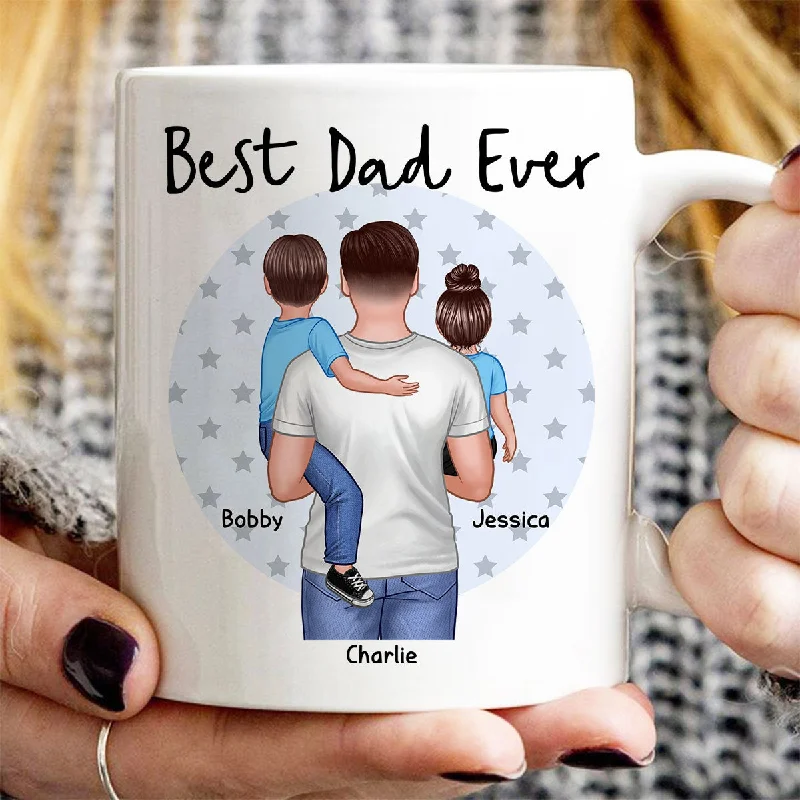 personalized coffee cups for holiday season-Dad Holding Kids Star Circle Personalized Mug