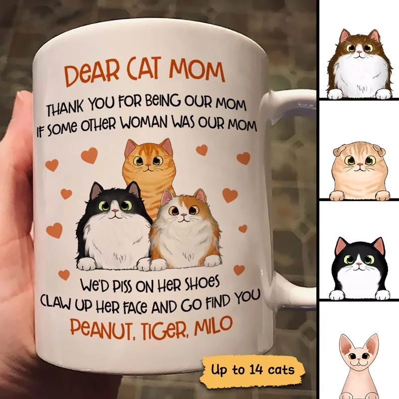 large ceramic coffee mugs for afternoon coffee-Dear Cat Mom Fluffy Cats Mother‘s Day Gift Personalized Mug