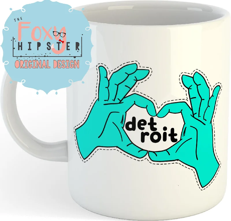 unique mugs with artistic designs for gifts-Detroit Heart Hand 11oz coffee mug