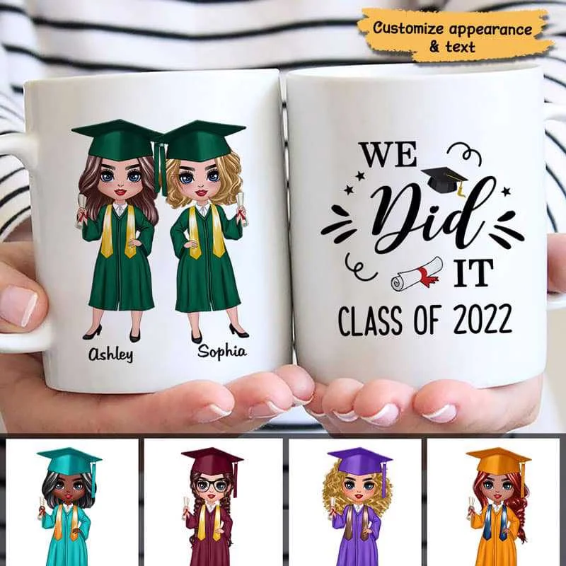 insulated mugs with lids for tea lovers-Did It Senior Doll Graduation Gift Best Friends Personalized Mug