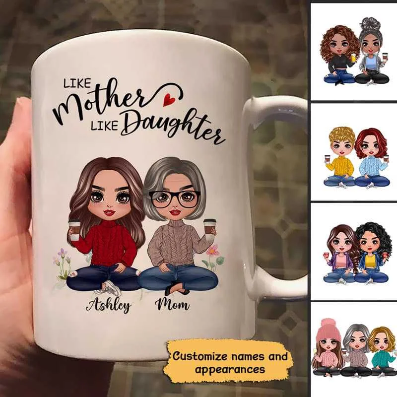 large travel coffee mugs with custom prints-Doll Mother And Daughters Personalized Mug