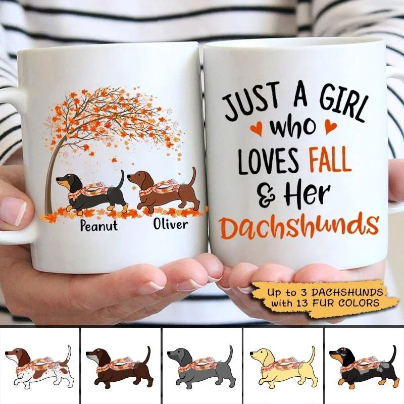 best mugs for serving hot chocolate-Fall Season Girl Loves Her Dachshund Personalized AOP Mug