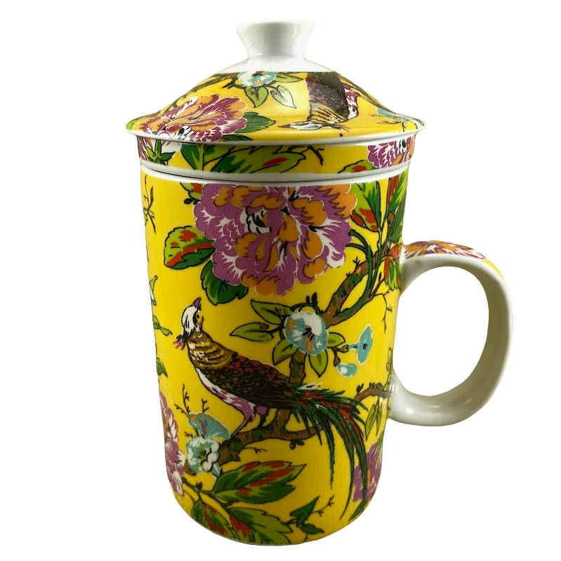 funny travel mugs for busy commuters-Floral Birds Tea Infuser Mug World Market