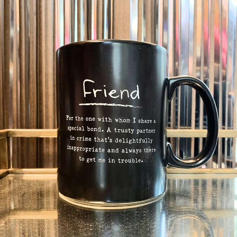 unique coffee mugs for gift giving-Friend Poetry Stoneware Mug | Matte Black Double-sided Coffee Tea Cup | 20oz