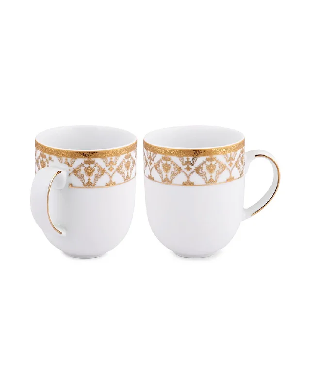 large travel mugs for iced tea drinks-Golden Glory Border Porcelain Big Coffee Mugs | Set of 2