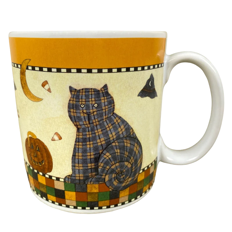 insulated coffee mugs for busy mornings-Halloween Plaid Cat Debbie Mumm Mug Sakura