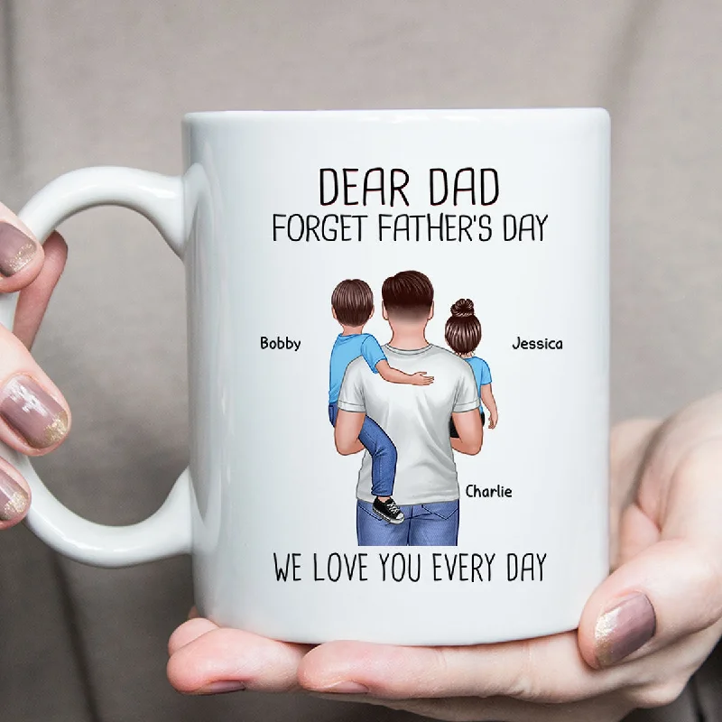 custom ceramic mugs for event giveaways-Happy Father‘s Day Dad Holding Kids Personalized Mug