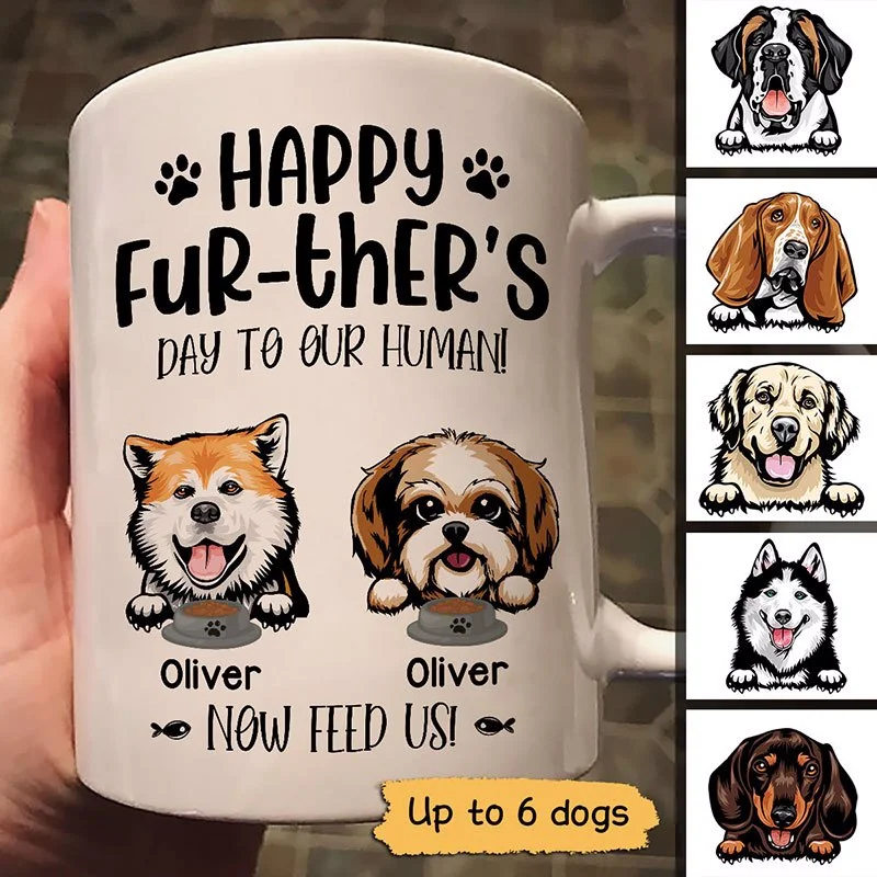 custom photo mugs for family gifts-Happy Further‘s Day Peeking Dogs Personalized Mug