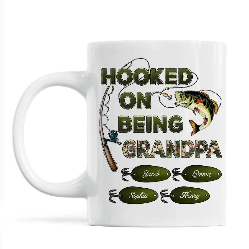 personalized coffee mugs with photos for holidays-Hooked On Being Grandpa Fishing Camouflage Personalized Mug