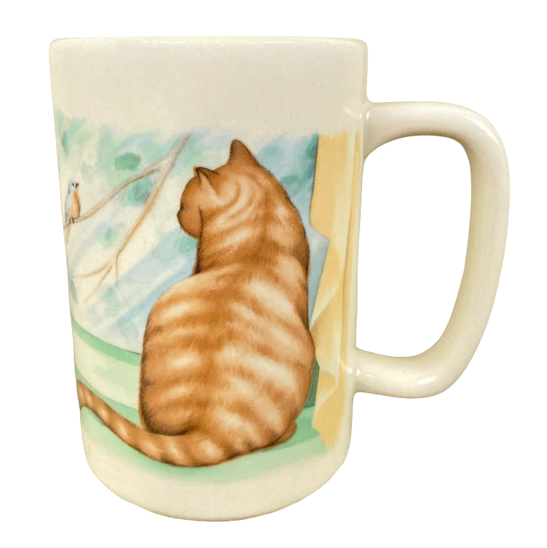 personalized mugs with inspirational sayings-Karen Armstrong Cats In The Window Staring At A Bird Mug Crossroads