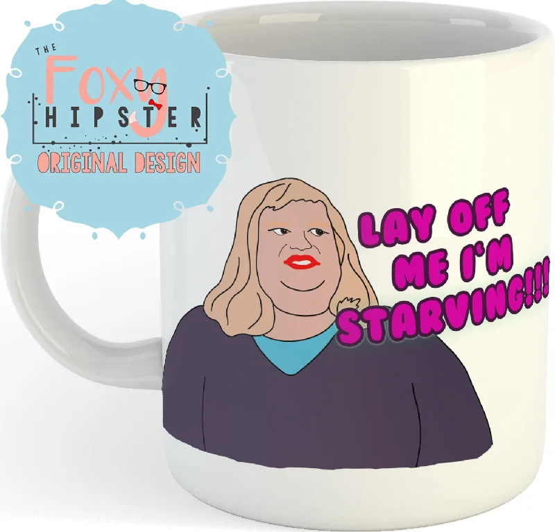 large ceramic mugs for coffee stations-Lay off me I'm Starving Chris Farley  11oz coffee mug