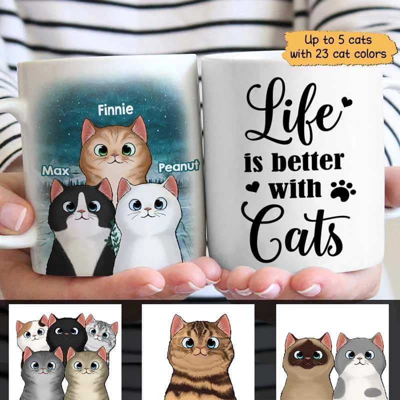 cute travel mugs for coffee enthusiasts-Life Is Better With Cute Fluffy Cats Personalized Mug