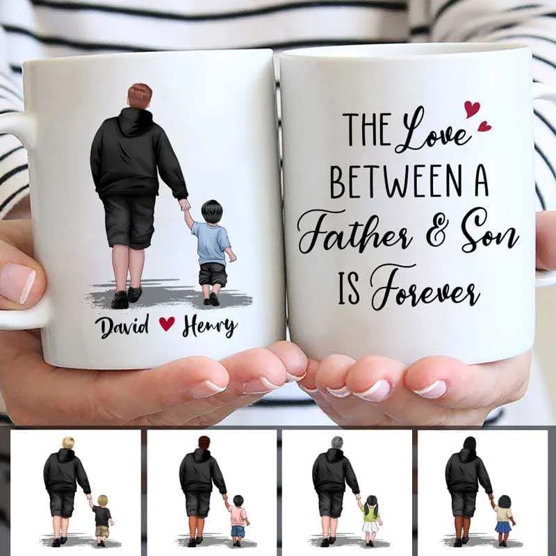 luxury ceramic mugs for special events-Love Between Dad And Little Son Daughter Personalized Mug