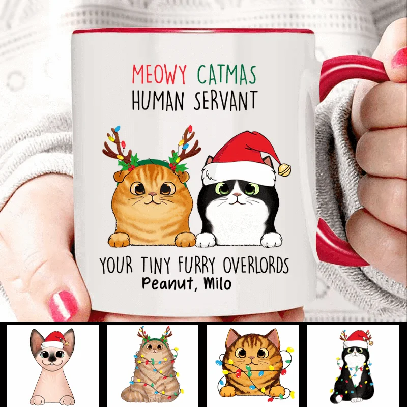 large insulated travel mugs for daily use-Meowy Catmas From Tiny OverLords Cat Personalized Mug