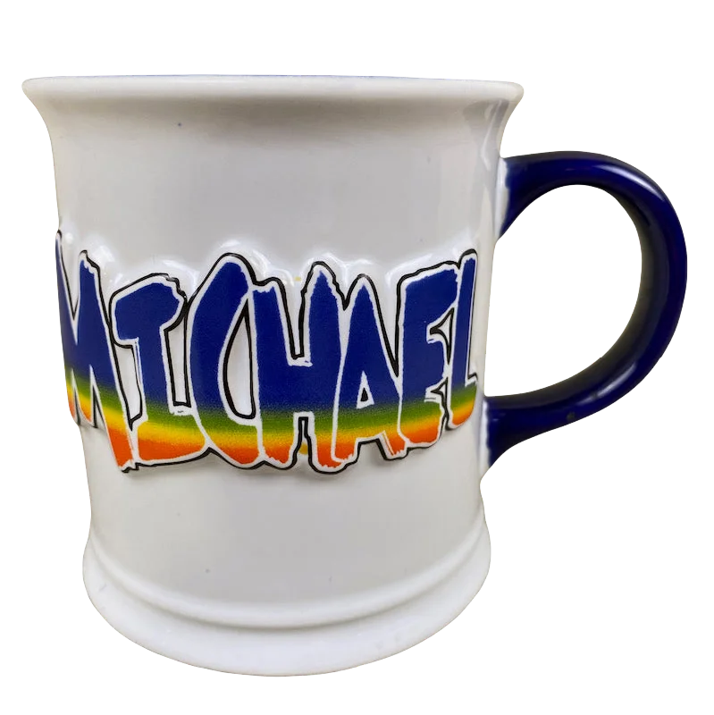 stylish coffee cups for office use-MICHAEL 3D Embossed Rainbow Name Mug Xpres