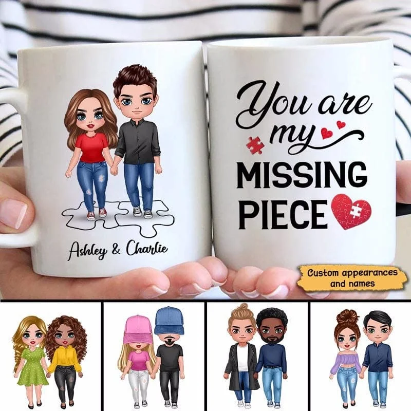 stylish coffee mugs with inspirational quotes-Missing Piece Doll Couple Gift For Her For Him Personalized Coffee Mug