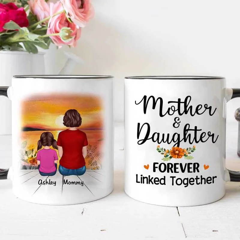 custom mugs with funny messages for coworkers-Mother Children Son Daughter Linked Forever Gift Personalized Mug