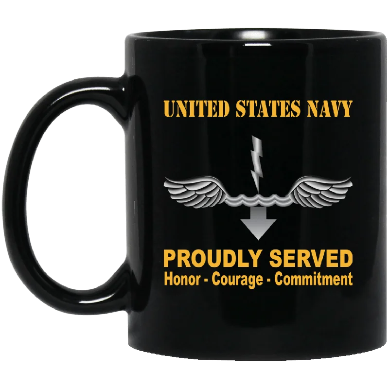 best coffee mugs for morning tea and coffee-Navy Antisubmarine Warfare Technician Navy AX Proudly Served Black Mug 11 oz - 15 oz