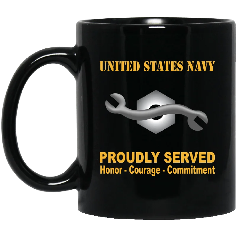 personalized travel coffee mugs for teachers-Navy Construction Mechanic Navy CM Proudly Served Black Mug 11 oz - 15 oz