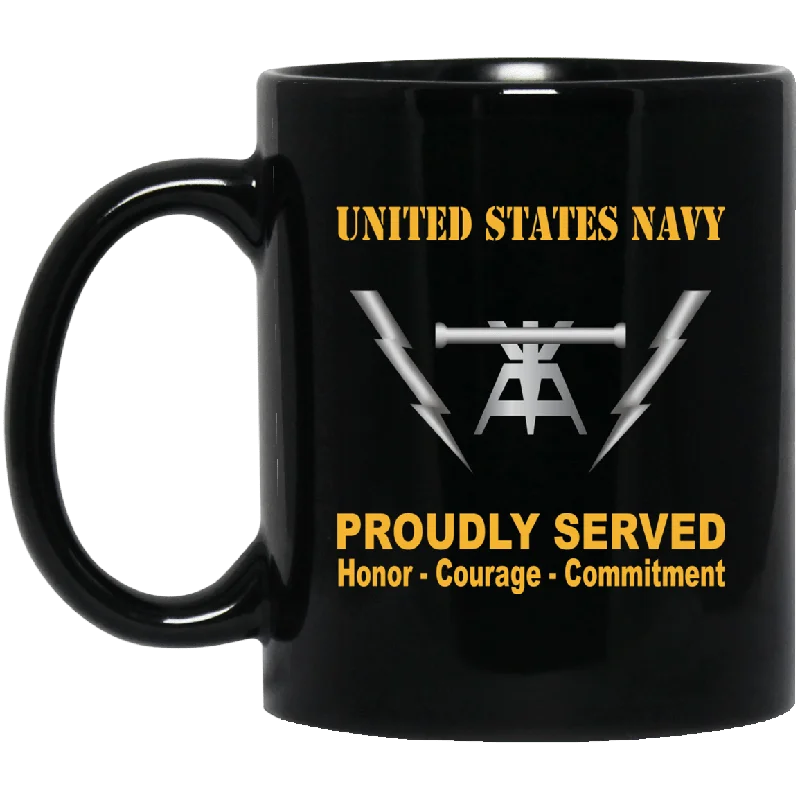 large travel mugs for iced tea drinks-Navy Fire Controlman Navy FC Proudly Served Black Mug 11 oz - 15 oz