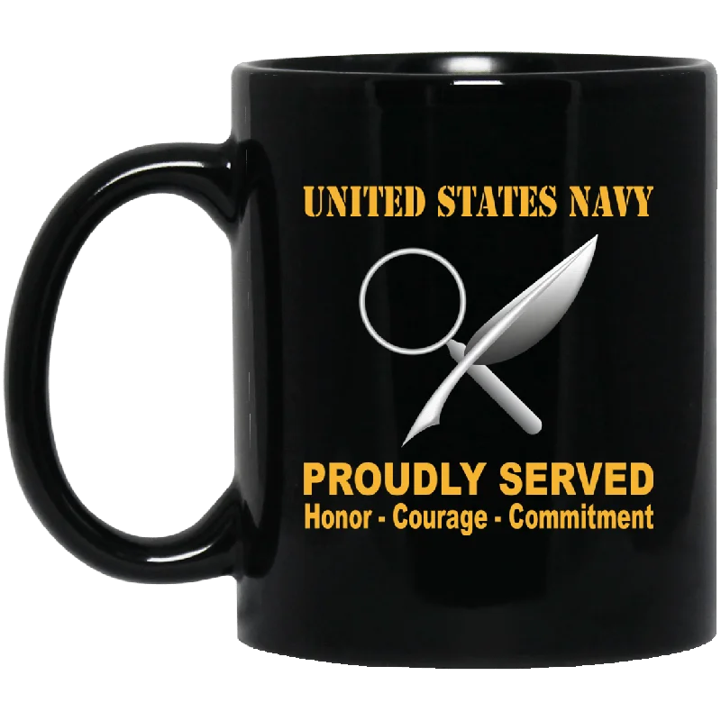 personalized travel mugs for morning coffee breaks-Navy Intelligence Specialist Navy IS Proudly Served Black Mug 11 oz - 15 oz