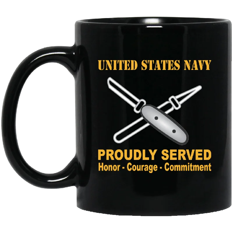 best insulated coffee mugs for summer-Navy Lithographer Navy LI Proudly Served Black Mug 11 oz - 15 oz