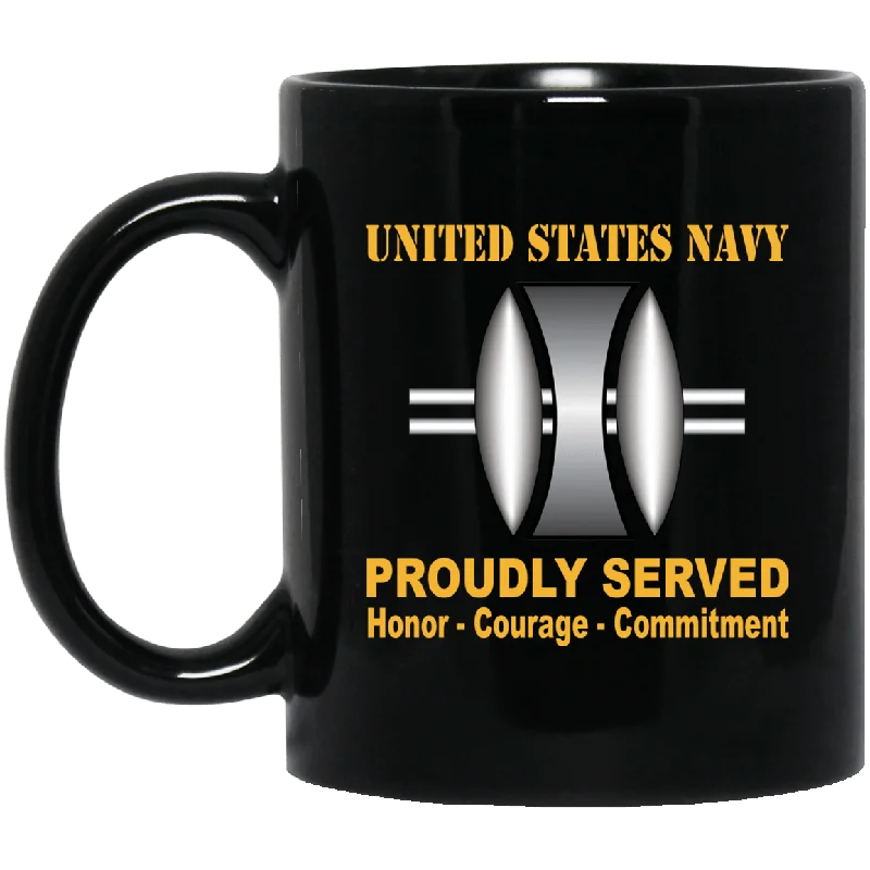 personalized mugs with inspirational sayings-Navy Opticalman Navy OM Proudly Served Black Mug 11 oz - 15 oz