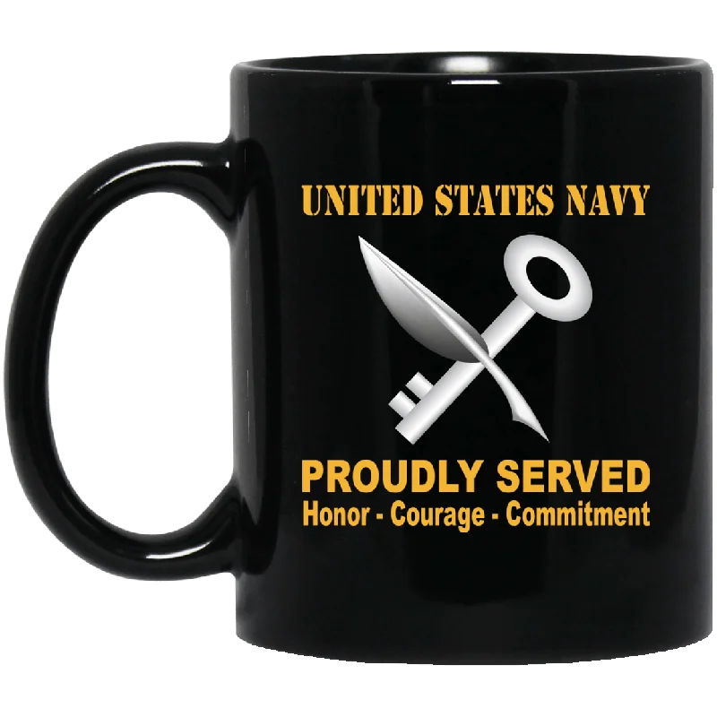 cute coffee mugs with floral designs-Navy Ship's Serviceman Navy SH Proudly Served Black Mug 11 oz - 15 oz