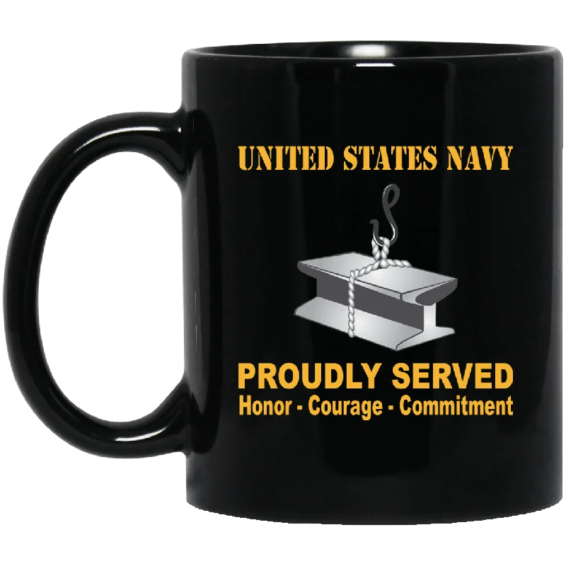 personalized mugs for gift baskets-Navy Steelworker Navy SW Proudly Served Black Mug 11 oz - 15 oz