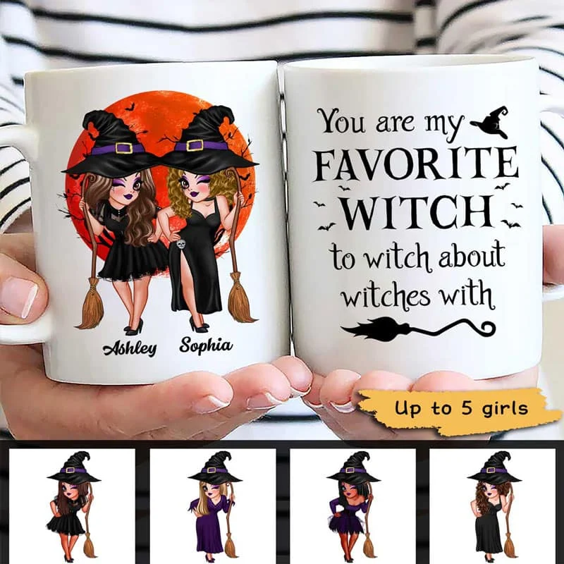 custom ceramic mugs for event giveaways-Pretty Witches Best Friends Personalized Mug