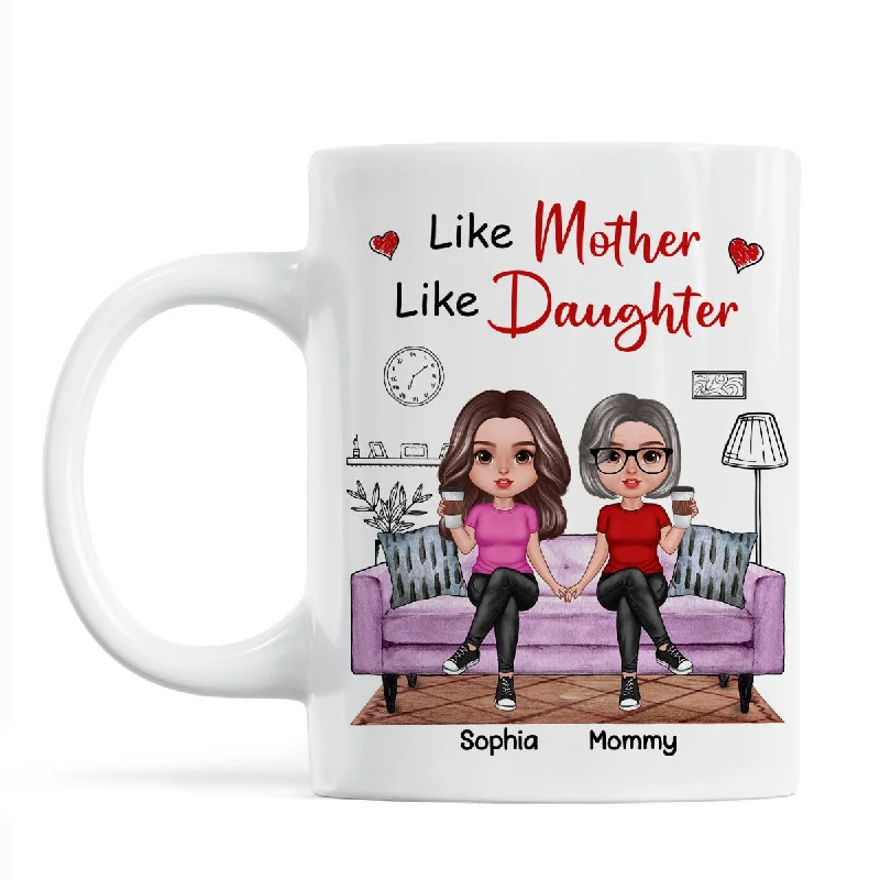 best coffee cups for morning tea-Realistic Mother Daughters Sitting On Sofa Personalized Mug