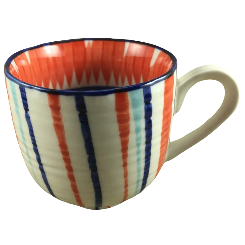 insulated coffee mugs for year-round use-Colorful Striped Blue Green Orange With Flower Inside Mug Anthropologie