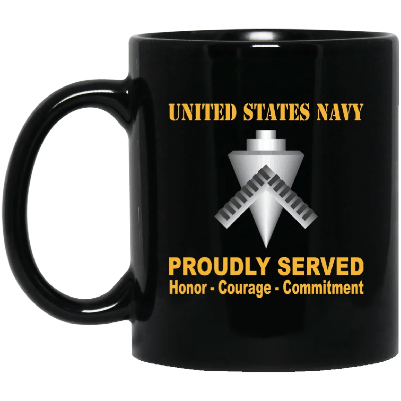 stylish coffee mugs with unique designs-U.S Navy Builder Navy BU Proudly Served Black Mug 11 oz - 15 oz