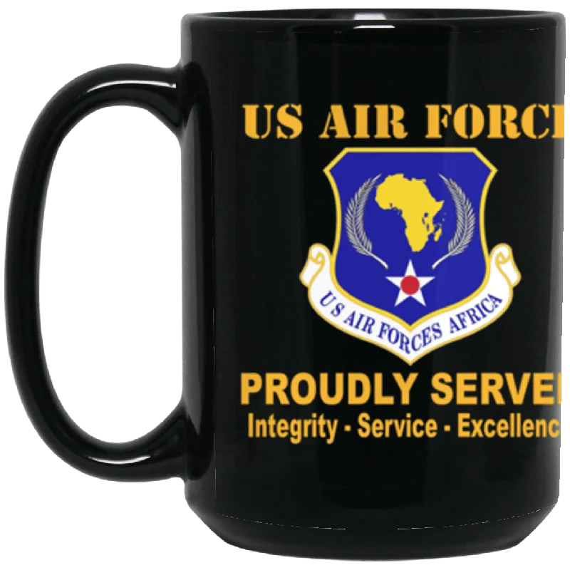 high-quality coffee mugs for office parties-United States Air Forces Africa Proudly Served Core Values 15 oz. Black Mug