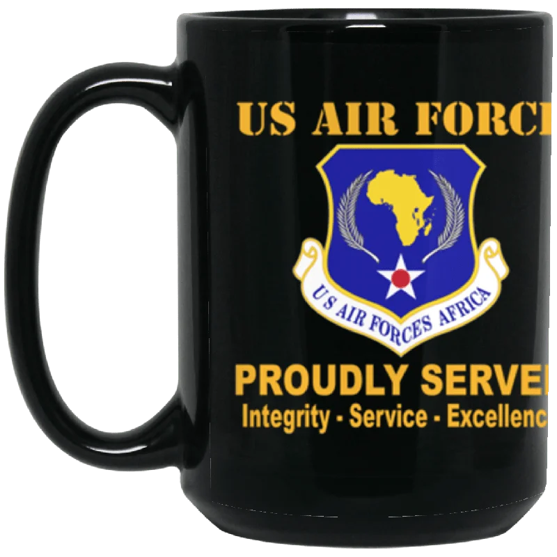 personalized coffee mugs for teacher appreciation-United States Air Forces Africa Proudly Served Core Values 15 oz. Black Mug