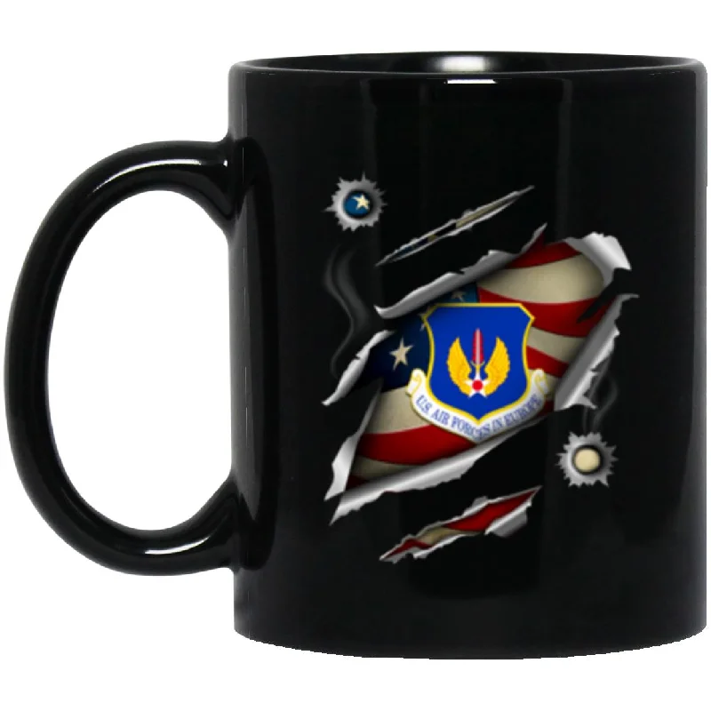 cute ceramic travel mugs for morning coffee-United States Air Forces in Europe 3D Bullet Holes Effect 11oz - 15oz Black Mug