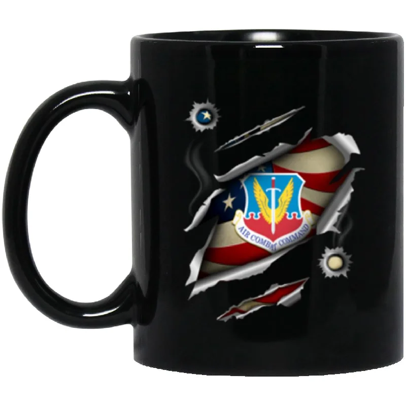 personalized coffee cups with custom artwork-US Air Force Air Combat Command 3D Bullet Holes Effect 11oz - 15oz Black Mug