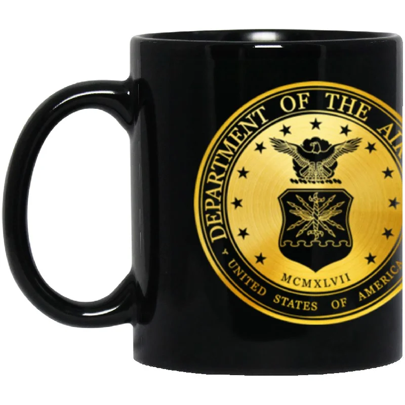 ceramic mugs with motivational sayings-US Air Force Air Combat Command Metallic Gold Effect 11oz - 15oz Black Mug