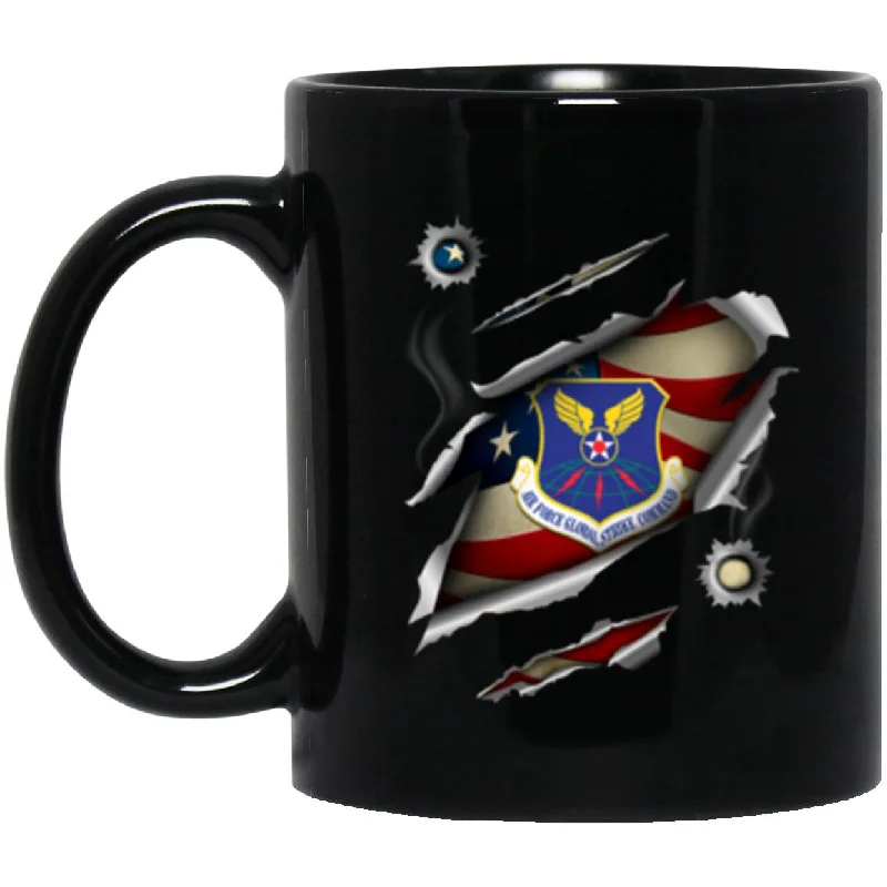 unique photo mugs for memorable gifts-US Air Force Air Force Global Strike Command 3D Bullet Holes Effect 11oz - 15oz Black Mug