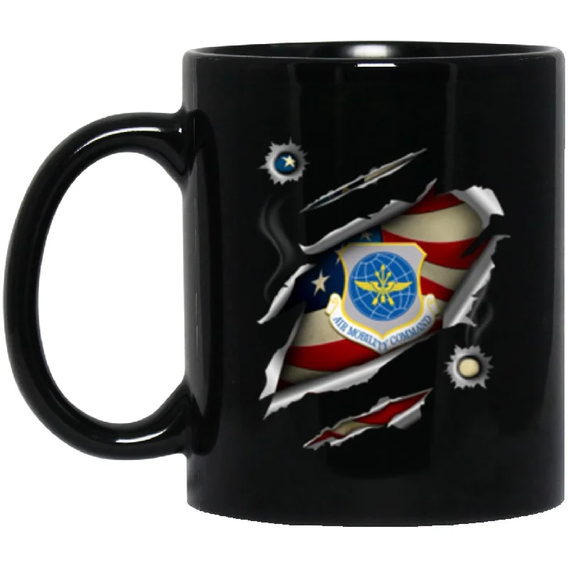 custom ceramic mugs for corporate gifts-US Air Force Air Mobility Command 3D Bullet Holes Effect 11oz - 15oz Black Mug