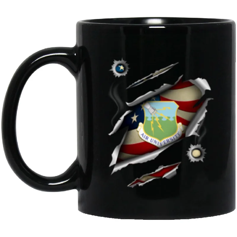 funny travel mugs for busy commuters-US Air Force Air University 3D Bullet Holes Effect 11oz - 15oz Black Mug