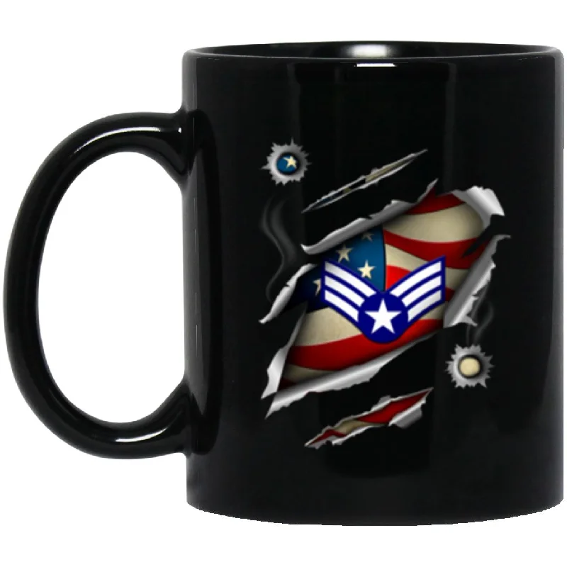 large ceramic mugs for coffee stations-US Air Force E-4 Buck Sergeant 11oz - 15oz Black Mug