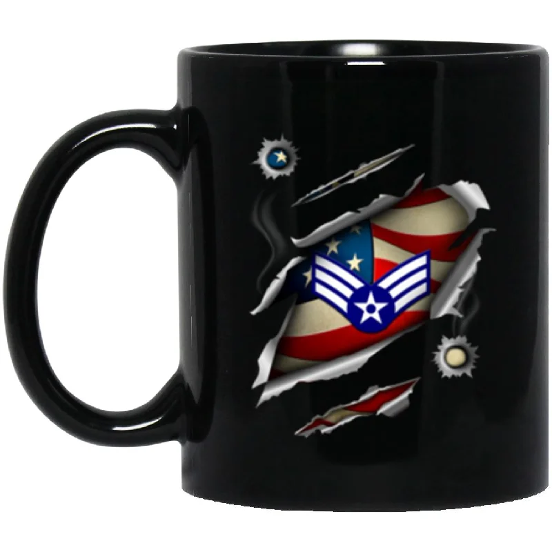 personalized mugs for teacher gifts-US Air Force E-4 Senior Airman SrA E4 Enlisted Airman Ranks AF Rank 11oz - 15oz Black Mug