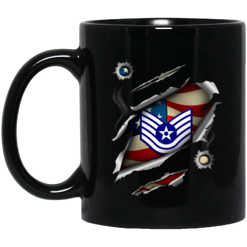 luxury coffee mugs for high-end gifts-US Air Force E-6 Technical Sergeant TSgt E6 Noncommissioned Officer Ranks AF Rank 11oz - 15oz Black Mug