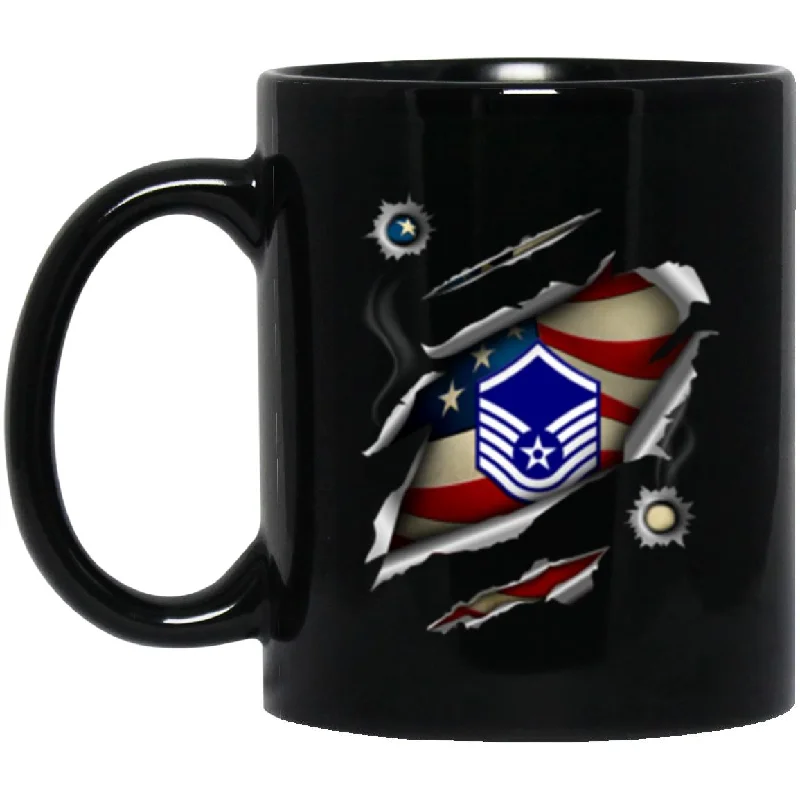 reusable coffee cups for eco-conscious individuals-US Air Force E-7 Master Sergeant MSgt E7 Noncommissioned Officer Ranks AF Rank 11oz - 15oz Black Mug