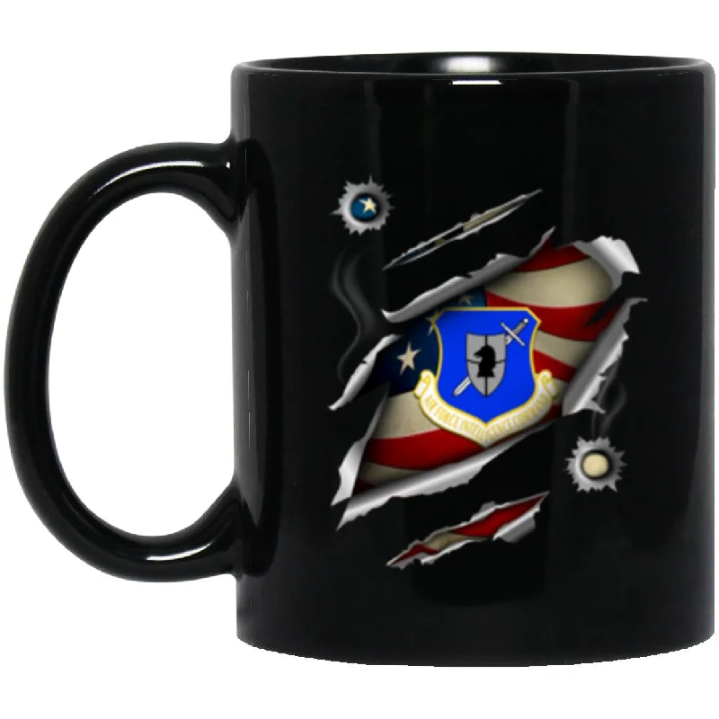 personalized coffee mugs with logos for businesses-US Air Force Intelligence Command 3D Bullet Holes Effect 11oz - 15oz Black Mug