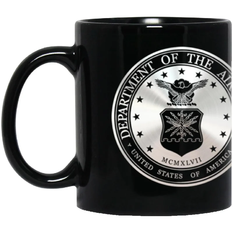 custom coffee mugs for personalized gifts-US Air Force O-10 General Gen O10 Metallic Silver Effect 11oz - 15oz Black Mug