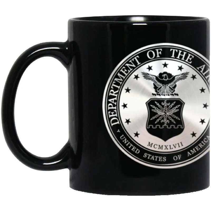 funny coffee mugs for relaxing evenings-US Air Force O-10 General of the Air Force GAF Metallic Silver Effect 11oz - 15oz Black Mug