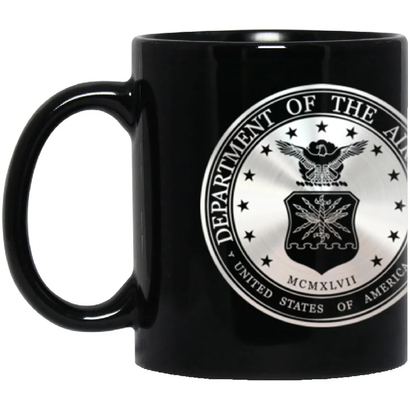 custom photo mugs for special gifts-US Air Force O-8 Major General Maj G Metallic Silver Effect 11oz - 15oz Black Mug